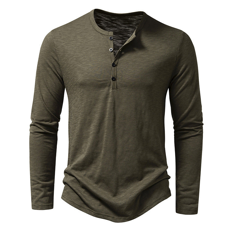 Grant – Men's Long Sleeve Fashion Button Henry Collar T-shirt