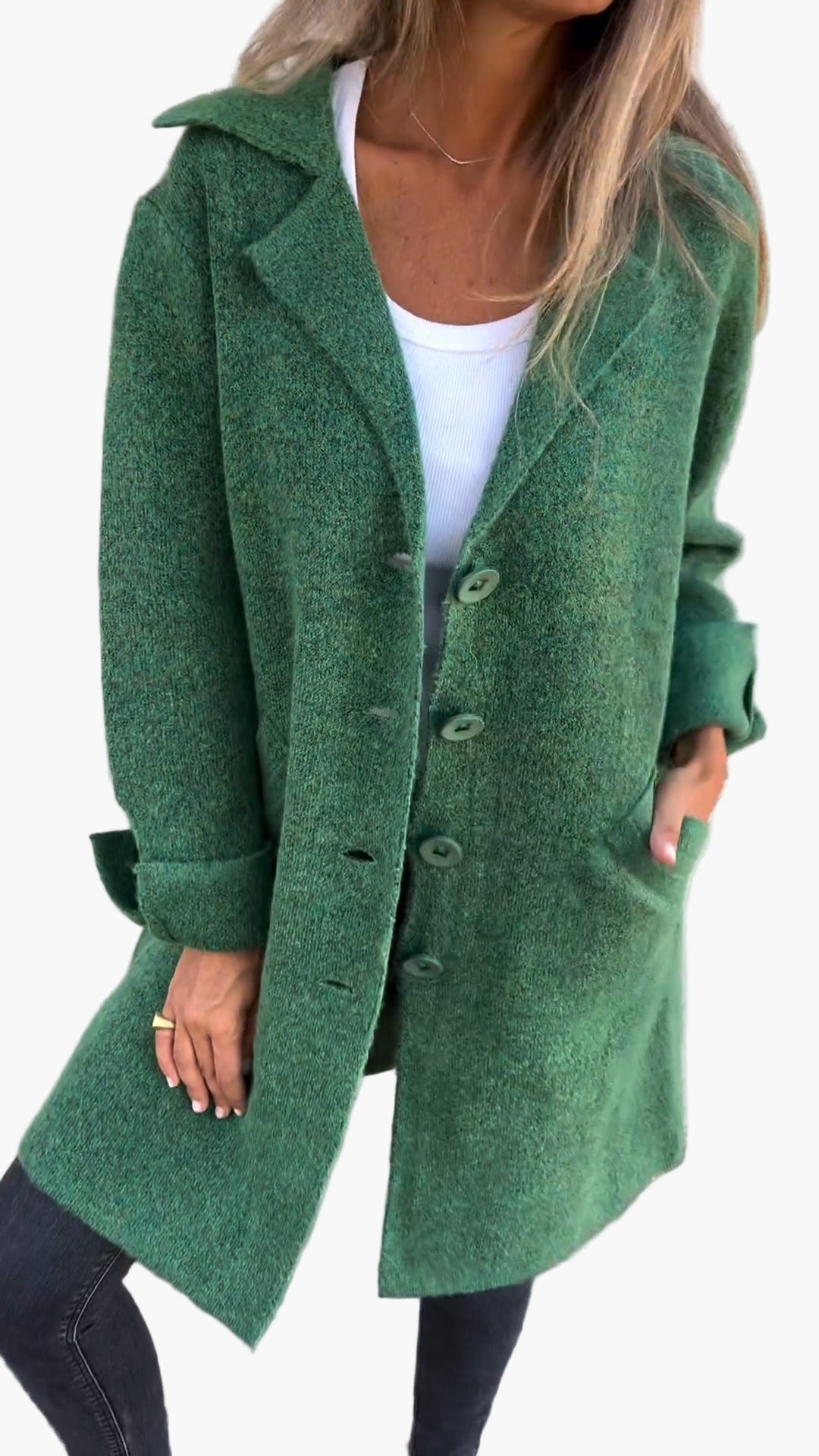 Women's Casual Long Coat with Turn-Up Sleeves – Stylish Everyday Outerwear