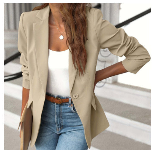 Katie – Polyester Autumn Long Sleeve Solid Color Cardigan Suit Jacket