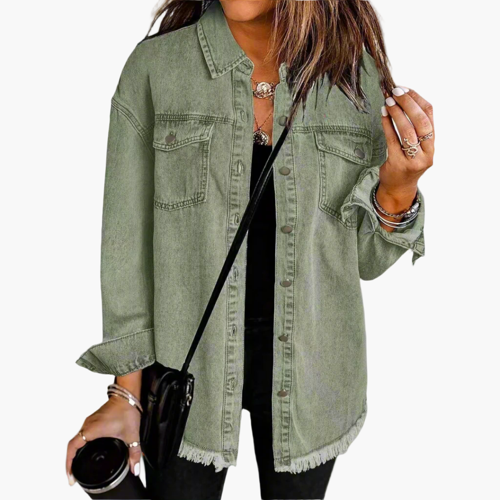 Women's Casual Button-Up Denim Shirt Jacket Oversized Trendy Street Style