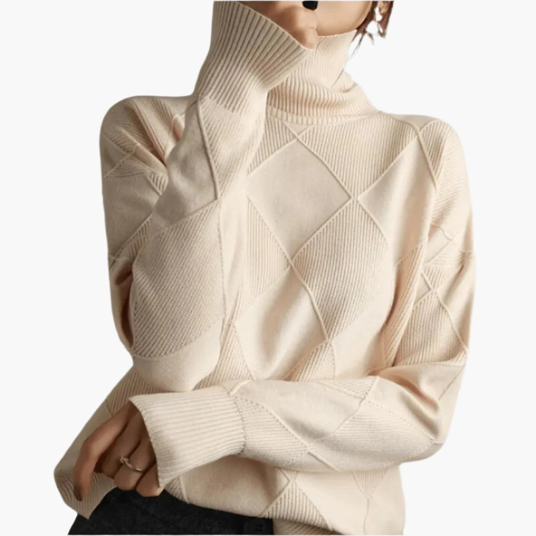 Women's Elegant Turtleneck Sweater, Classic Diamond Knit, Versatile Everyday Style