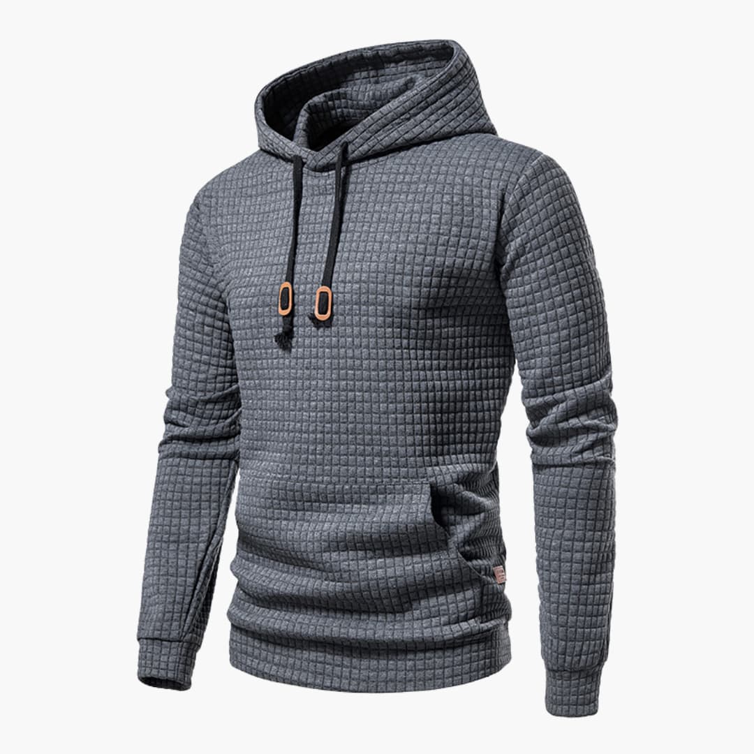 Men's Casual Plaid Textured Hoodie – Modern Relaxed Fit Pullover for Everyday Comfort