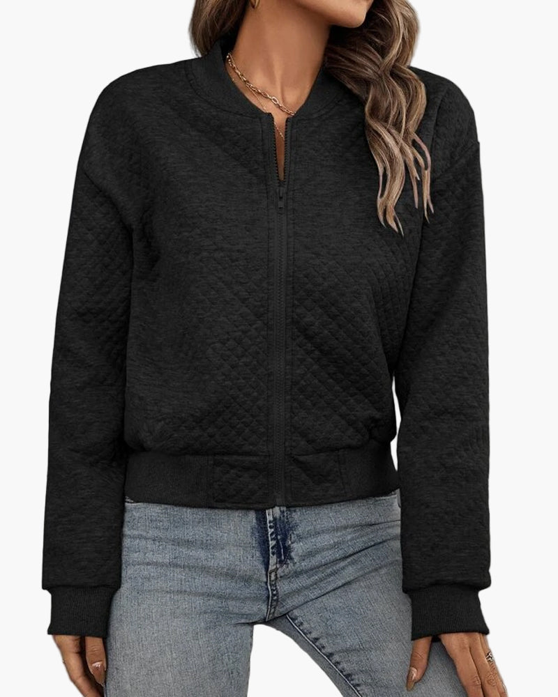 Women's Casual Quilted Bomber Jacket – Modern Everyday Street Style