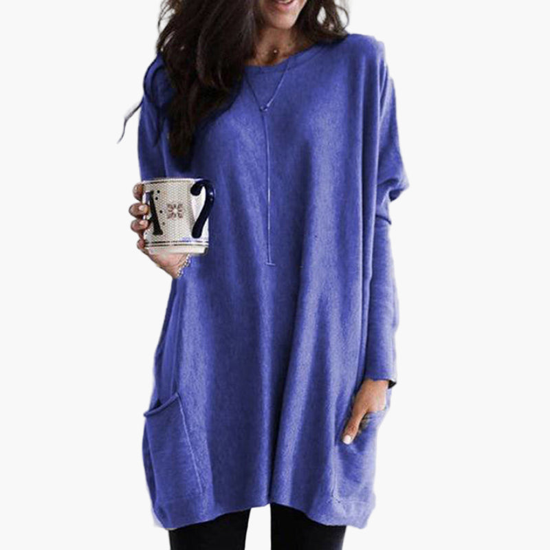 Women's Long Casual Tunic Sweater with Pockets – Relaxed Fit, Everyday Style
