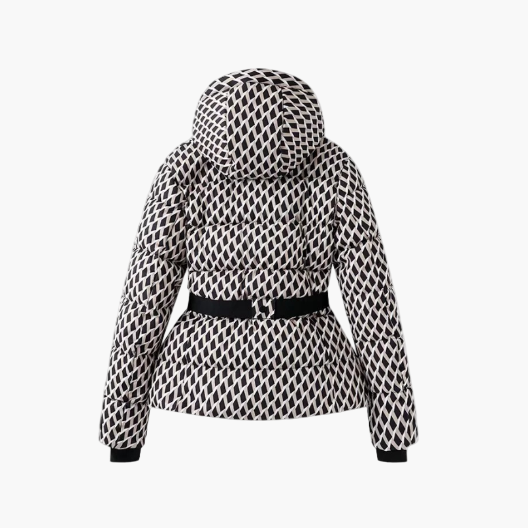 Women's Belted Hooded Fashion Puffer Jacket – Winter Water-Resistant Insulated Outerwear