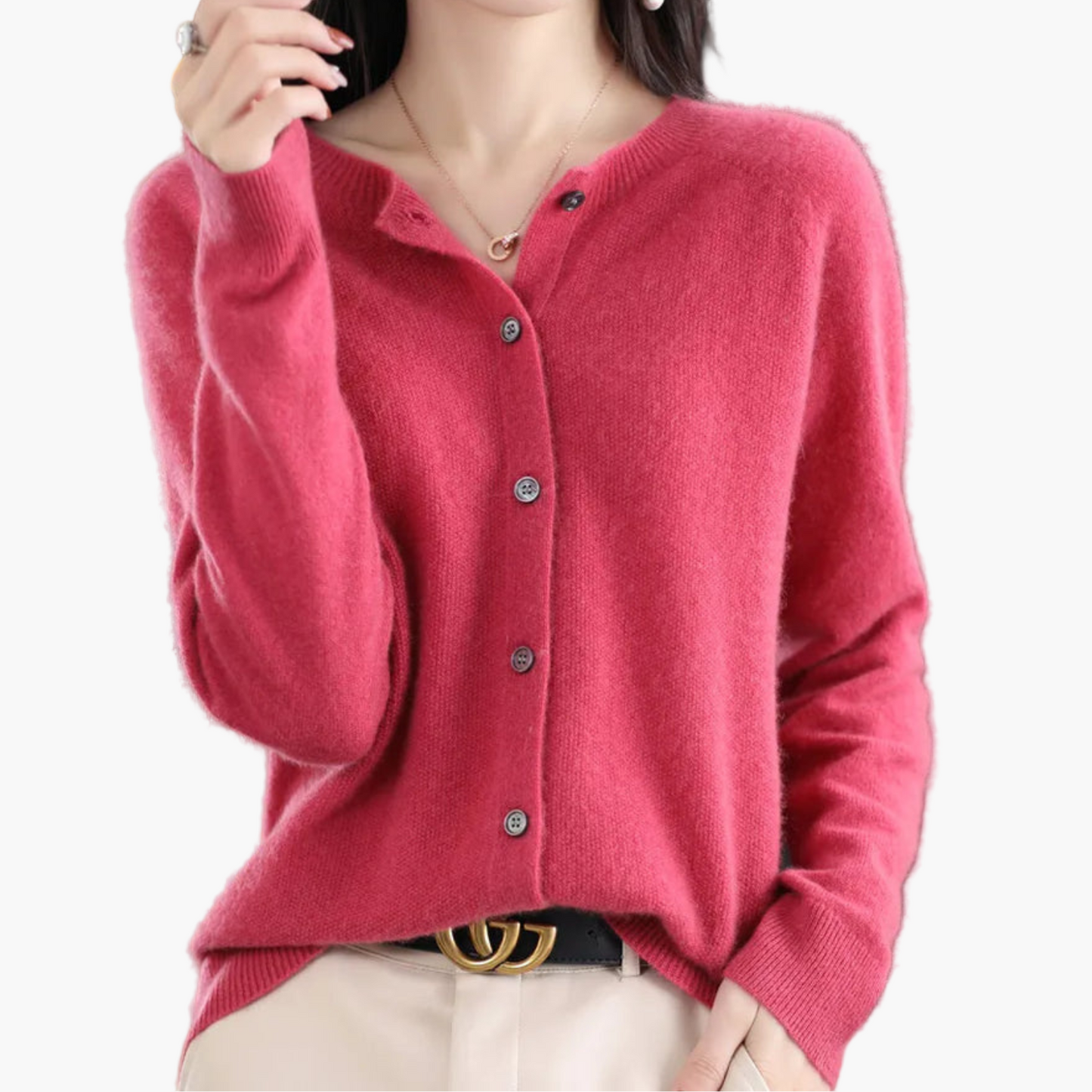 Women's Classic Button-Up O-Neck Cardigan Sweater – Versatile Everyday Style