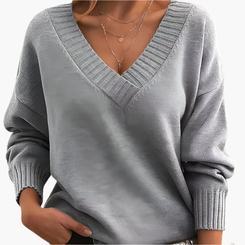 Women's Chic V-Neck Long Sleeve Sweater – Elegant Casual Style for Winter