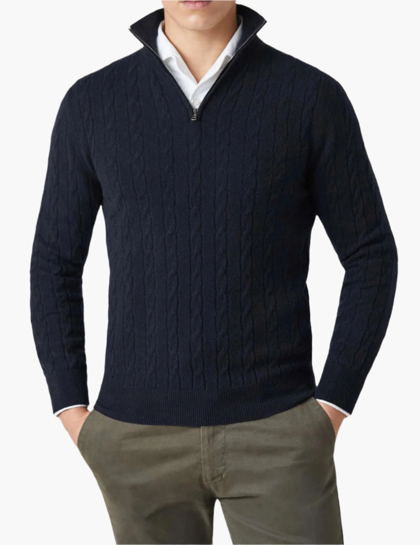 Men's Cable-Knit Quarter-Zip Sweater – Classic Modern Style for Work & Weekend