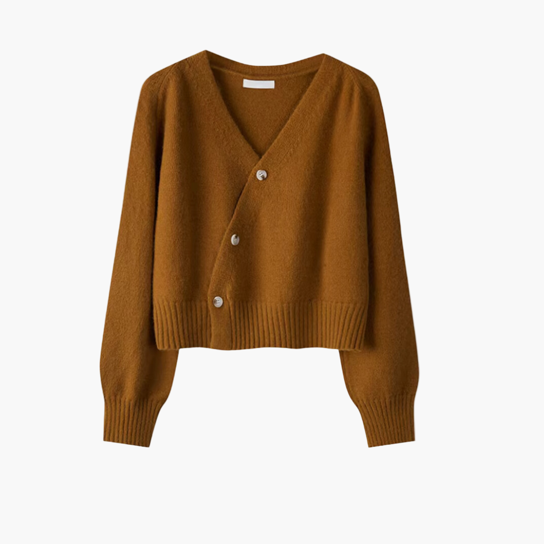 Women's Modern V-Neck Skew Button Cardigan Sweater - Casual Chic Layering Piece
