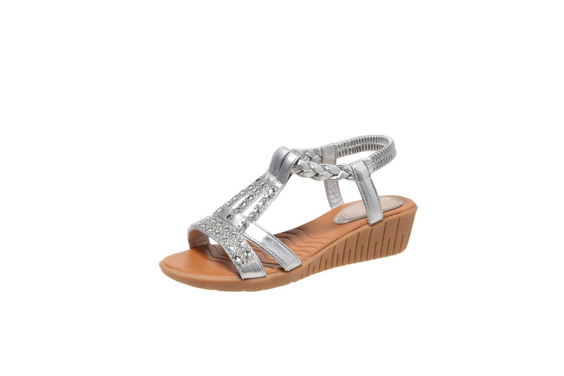 Melanie – Casual Wedges Sandals with Rhinestone Summer Plus-size Peep-toe Roman Shoes