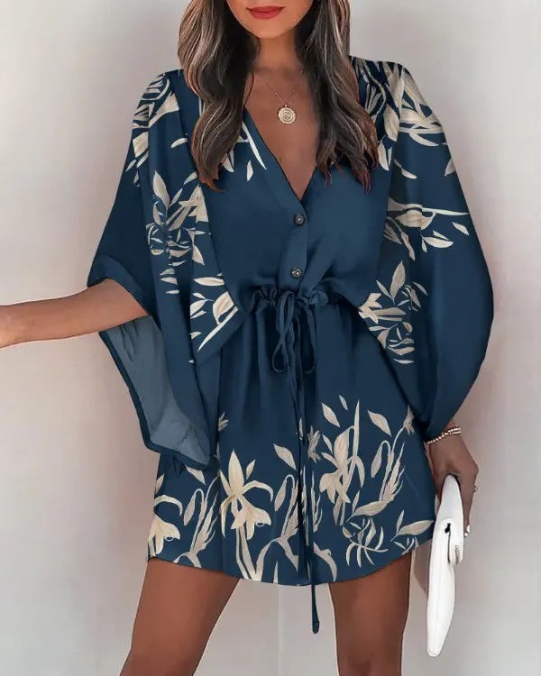 Ruth – Printed Beach Dress with V-Neck