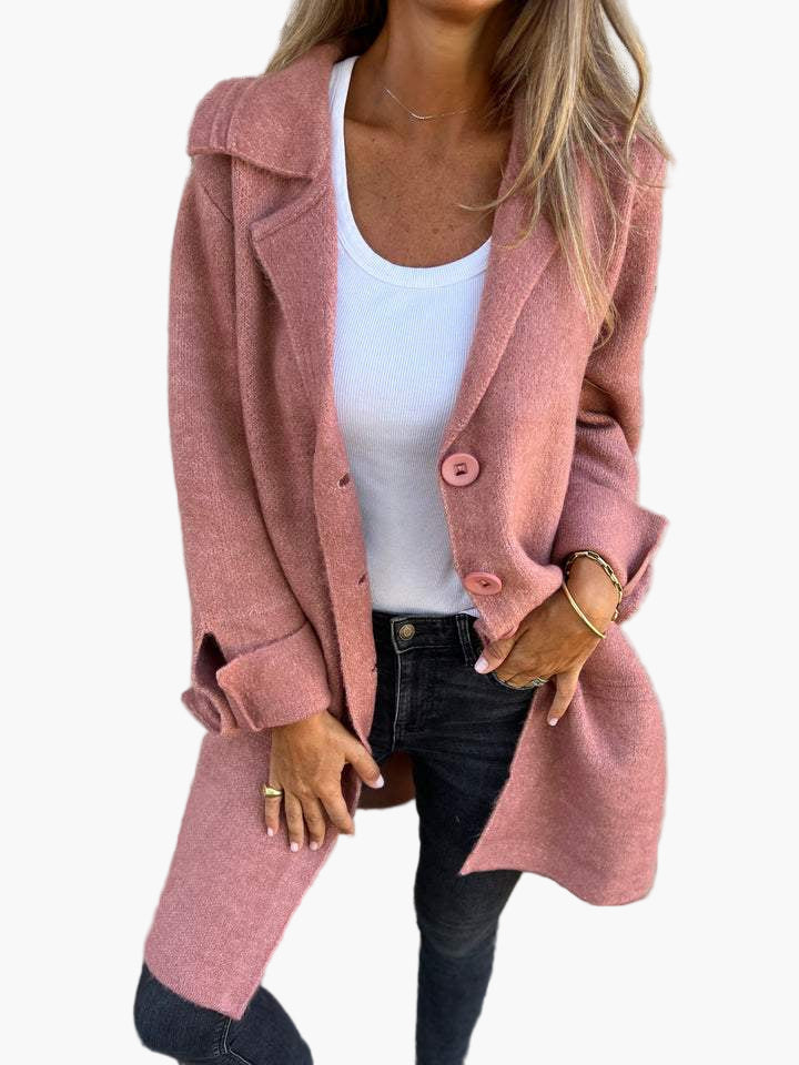 Women's Casual Long Coat with Turn-Up Sleeves – Stylish Everyday Outerwear