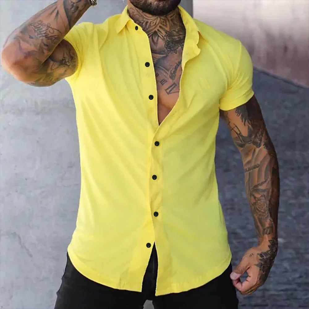 Doug – Men's Fashion Slim Solid Color Cardigan Short Sleeve Shirt
