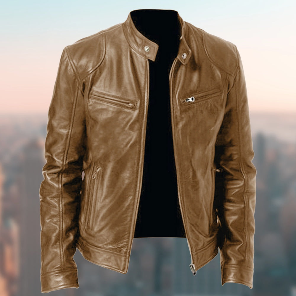 Denise – Warm Zipper Cardigan with Pocket Decorated in Premium Vegan Leather