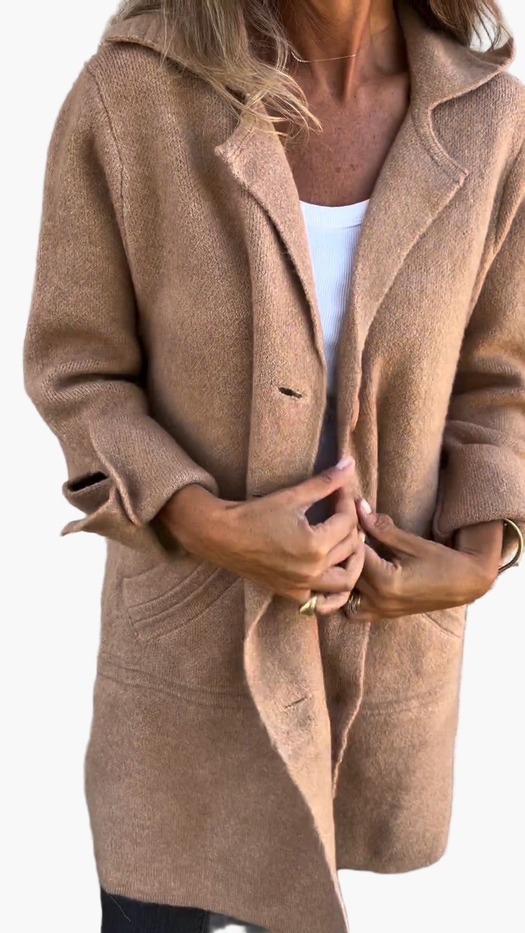 Women's Casual Long Coat with Turn-Up Sleeves – Stylish Everyday Outerwear