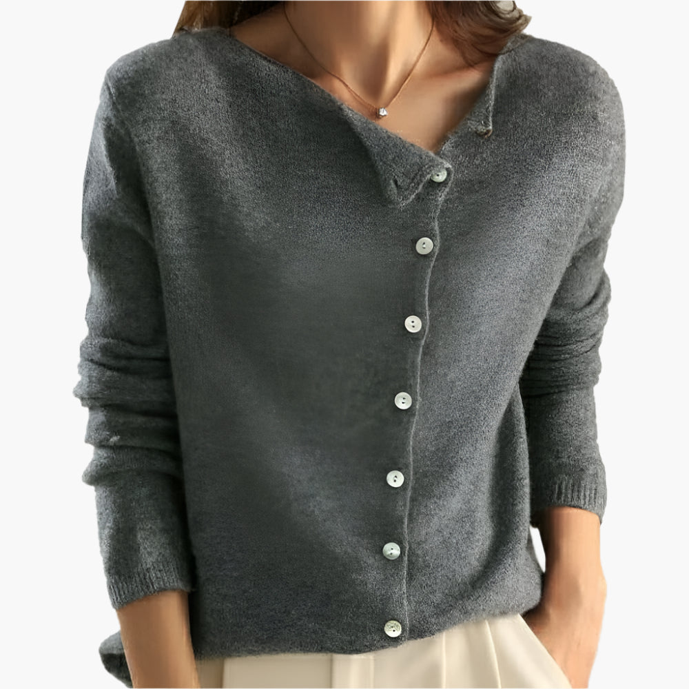 Women's Elegant Asymmetric Button-Up Cardigan Sweater