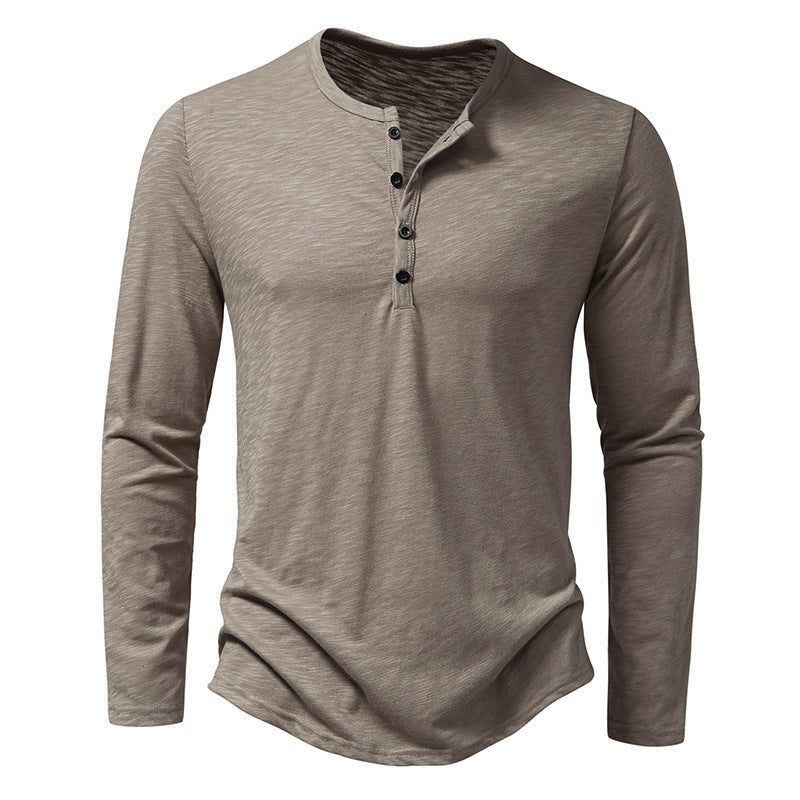 Grant – Men's Long Sleeve Fashion Button Henry Collar T-shirt