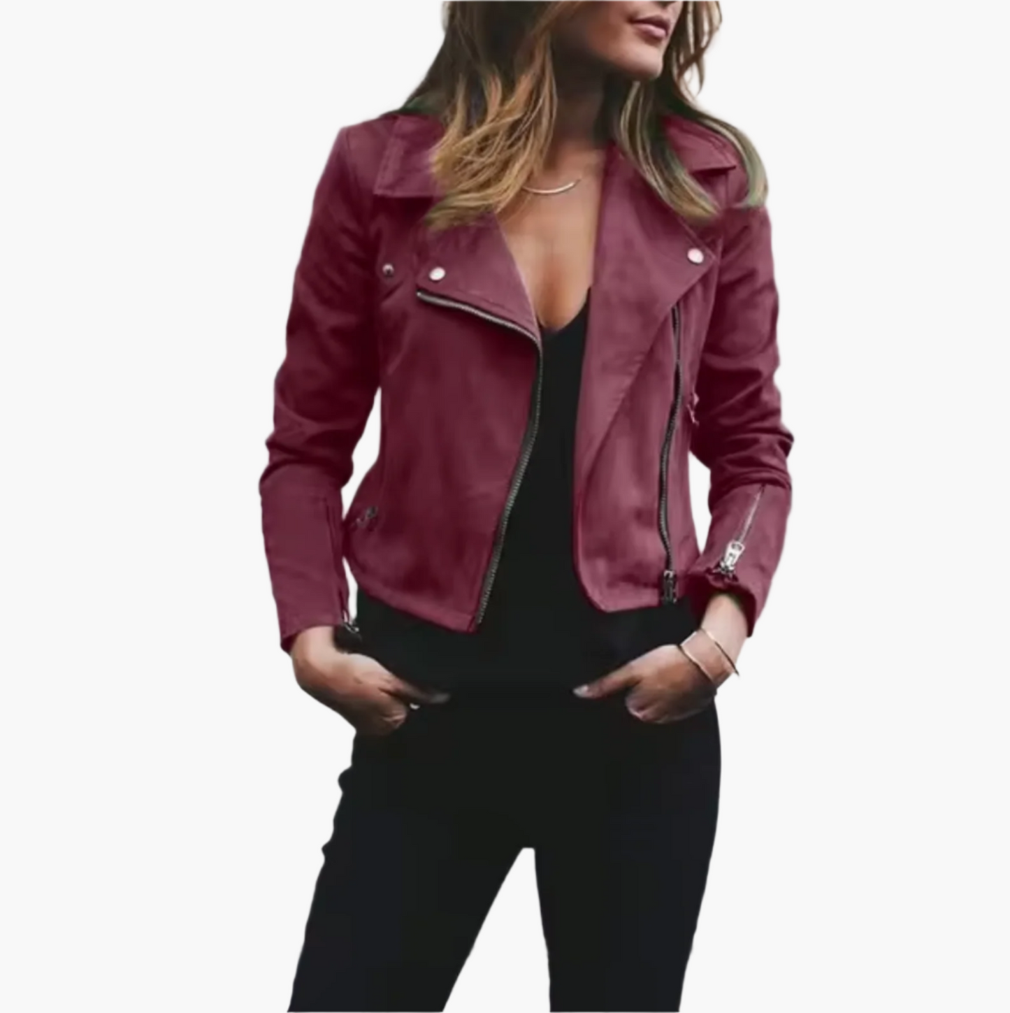 Women's Cropped Suede Biker Jacket – Fashionable Casual Street Style