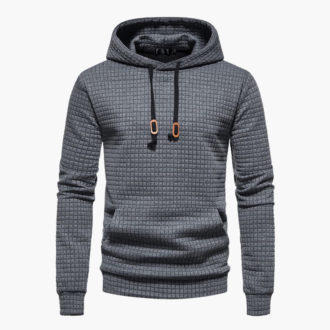 Men's Casual Plaid Textured Hoodie – Modern Relaxed Fit Pullover for Everyday Comfort