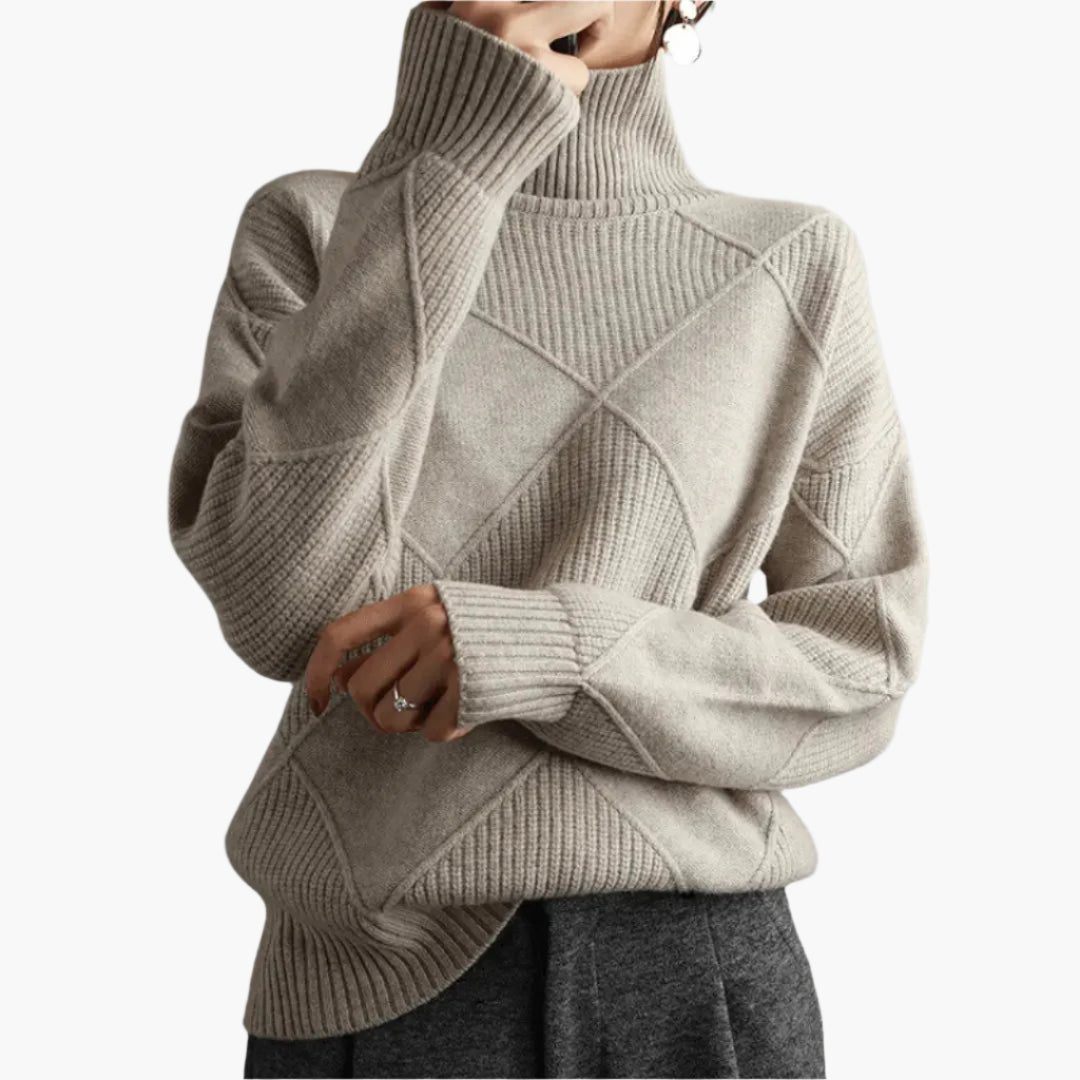 Women's Elegant Turtleneck Sweater, Classic Diamond Knit, Versatile Everyday Style