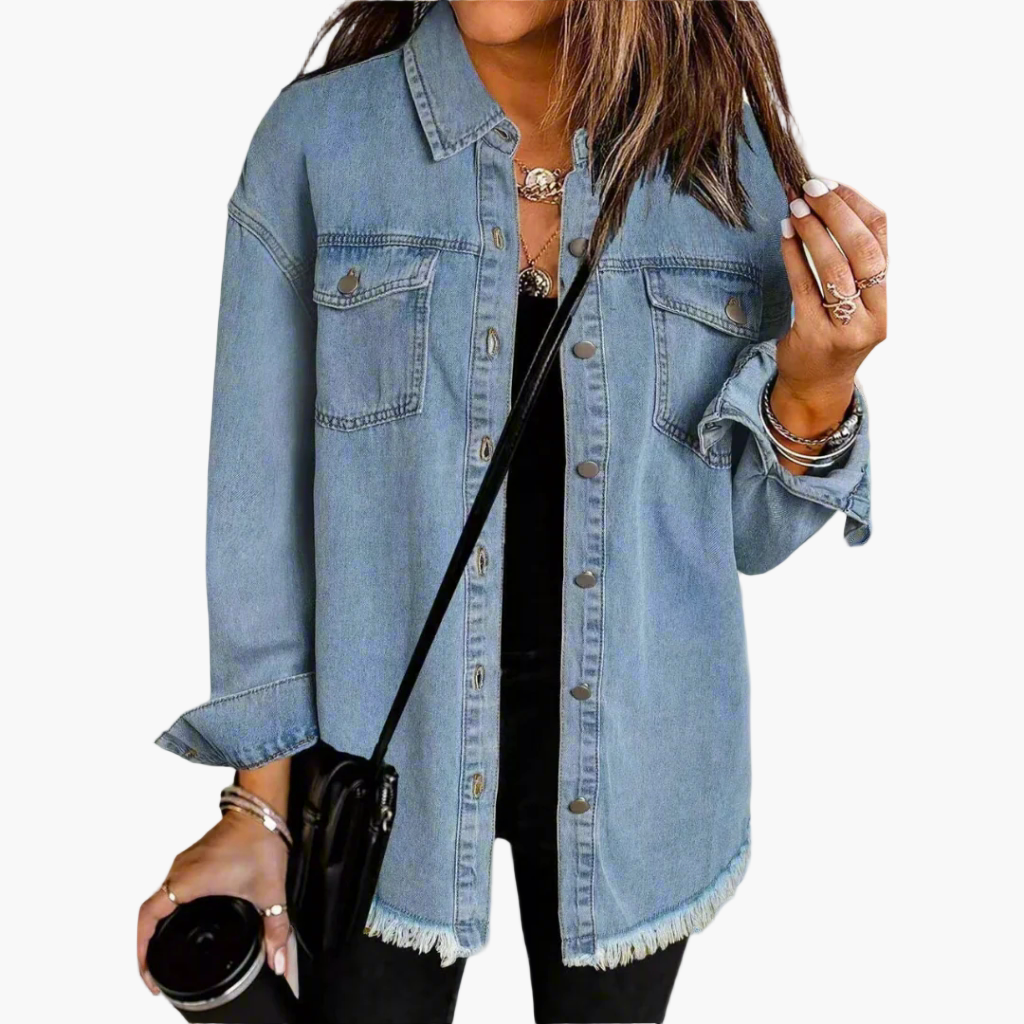 Women's Casual Button-Up Denim Shirt Jacket Oversized Trendy Street Style