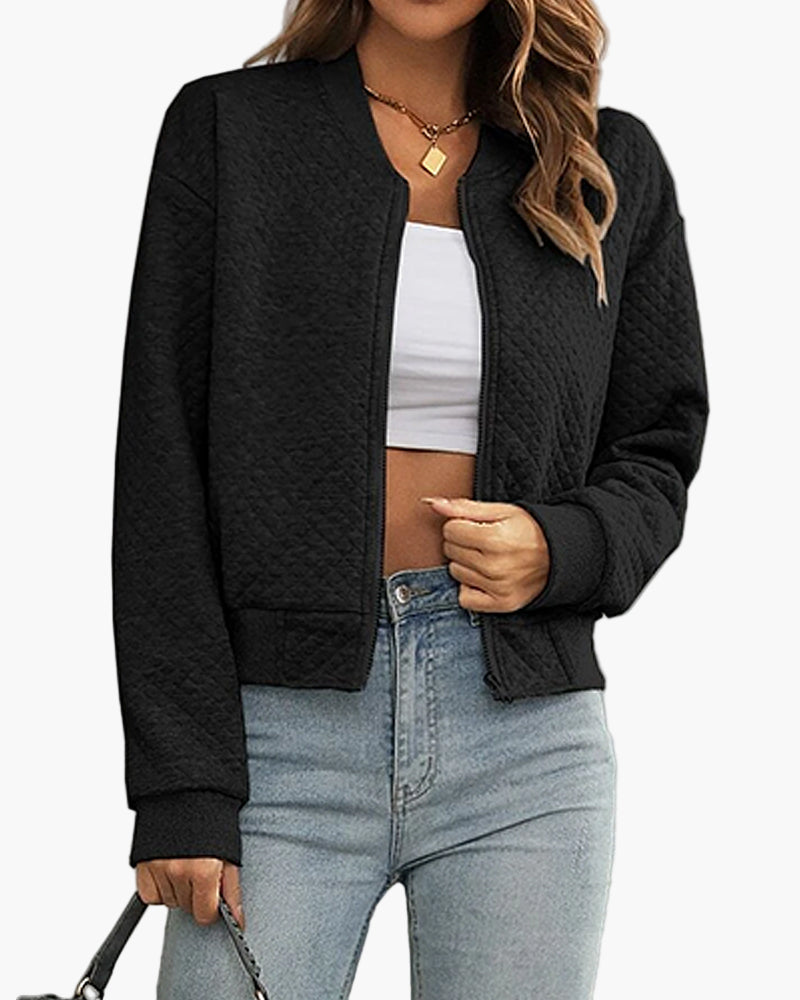 Women's Casual Quilted Bomber Jacket – Modern Everyday Street Style