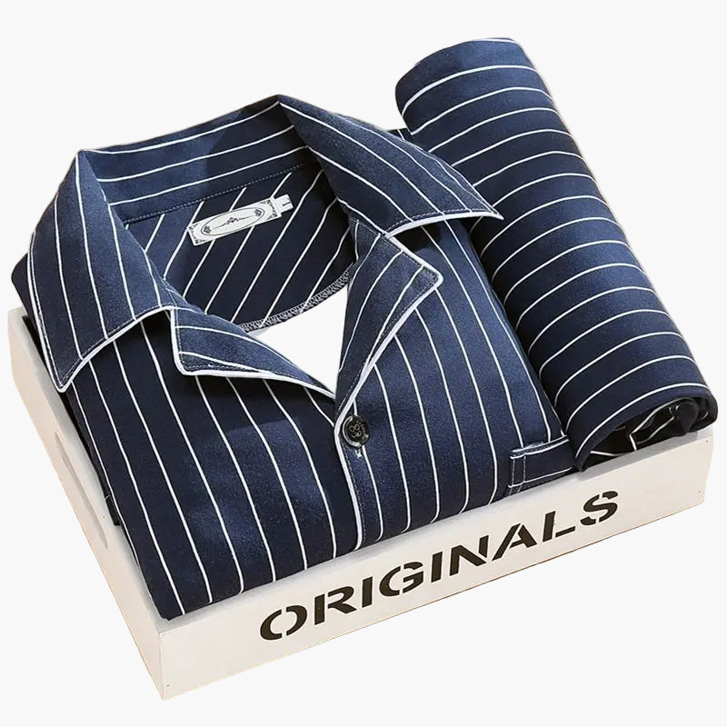 Men's Classic Feather Print Pajama Set – Long Sleeve Button Down Loungewear