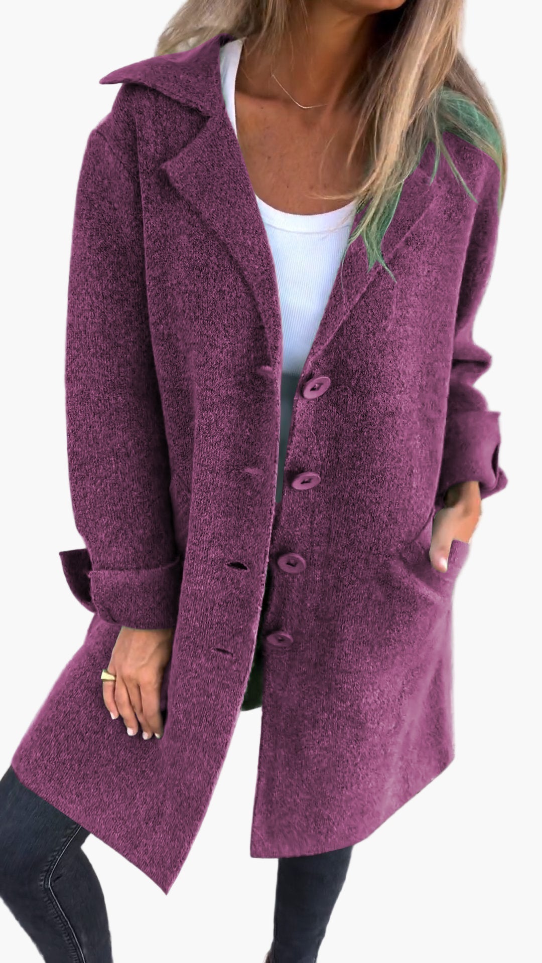 Women's Casual Long Coat with Turn-Up Sleeves – Stylish Everyday Outerwear