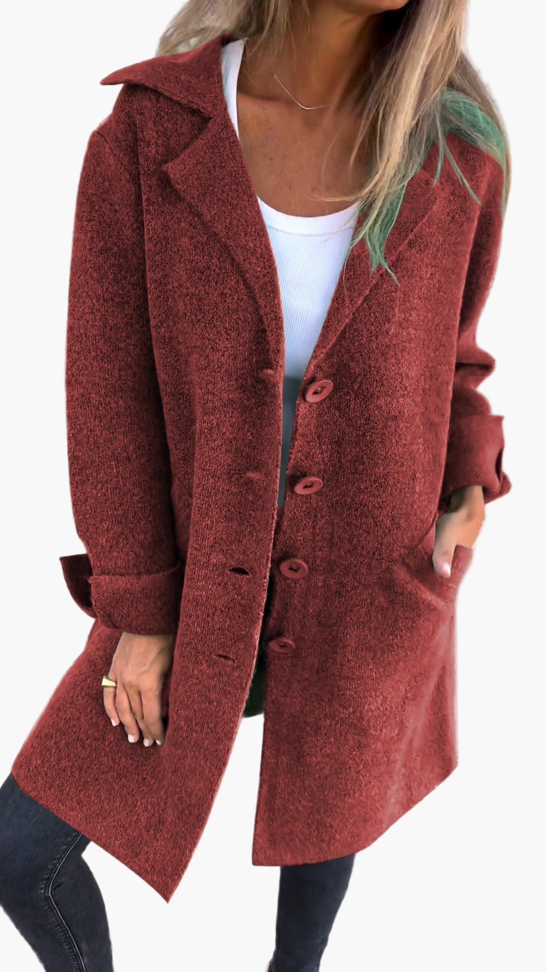 Women's Casual Long Coat with Turn-Up Sleeves – Stylish Everyday Outerwear