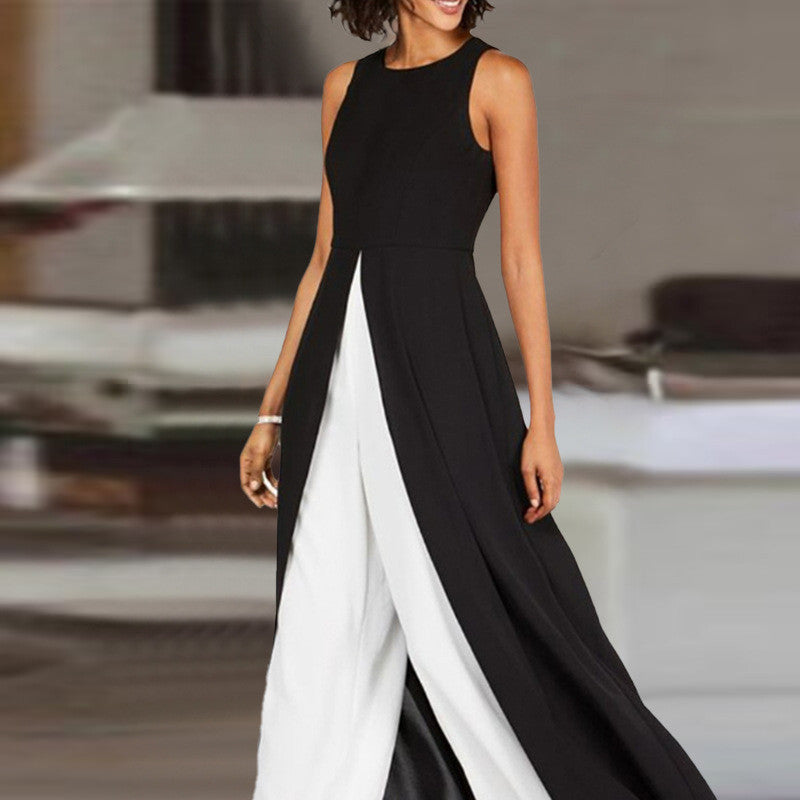 Miranda – Sleeveless Black Jumpsuit with Color Contrast