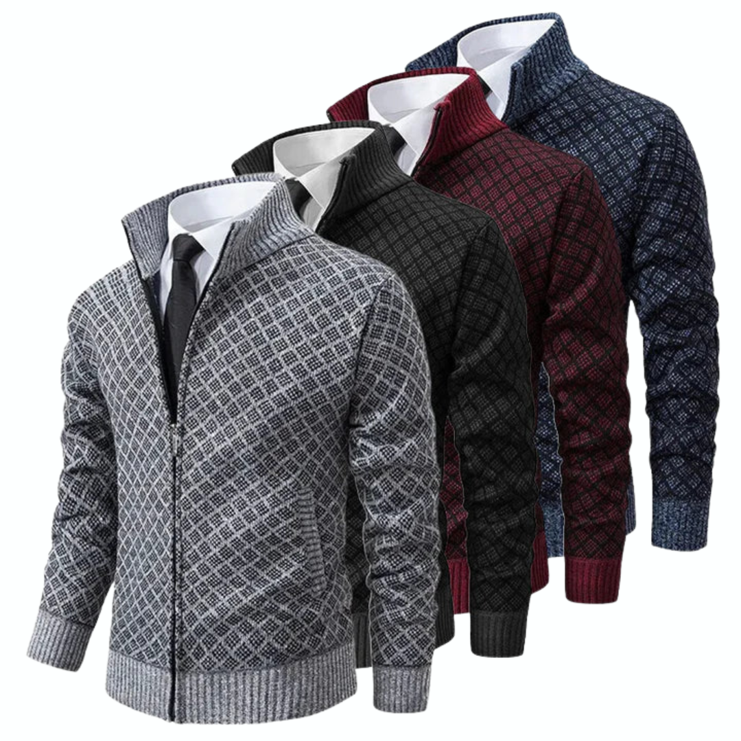 Men's Business Casual Knitted Zip-Up Cardigan Jacket