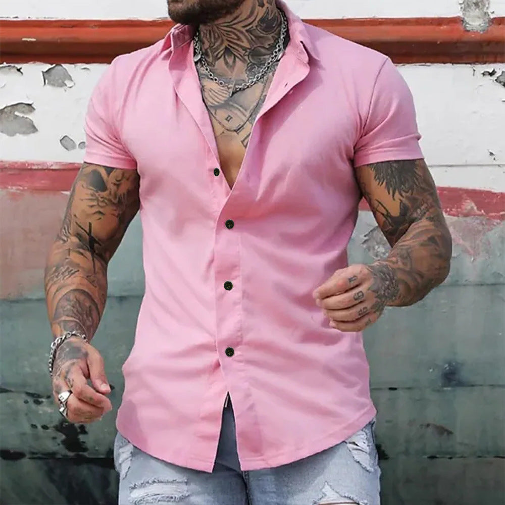 Doug – Men's Fashion Slim Solid Color Cardigan Short Sleeve Shirt
