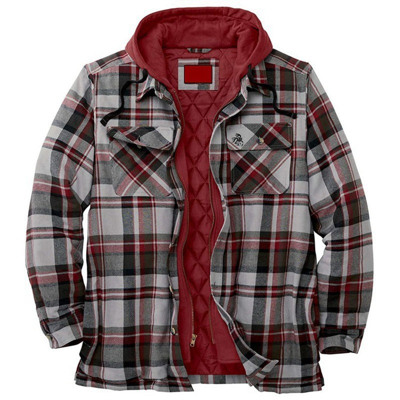 Jamie – Thickened Cotton Padded Plaid Long Sleeve Loose Hooded Jacket