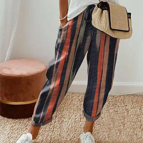 Adele – Casual Printed Cotton and Linen Pants