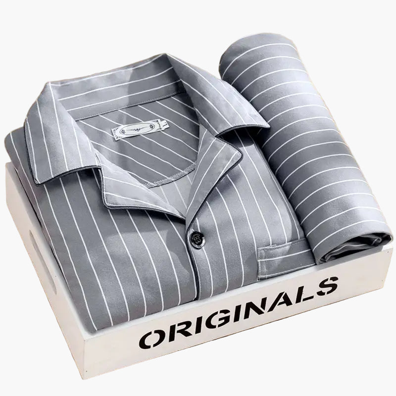 Men's Classic Feather Print Pajama Set – Long Sleeve Button Down Loungewear