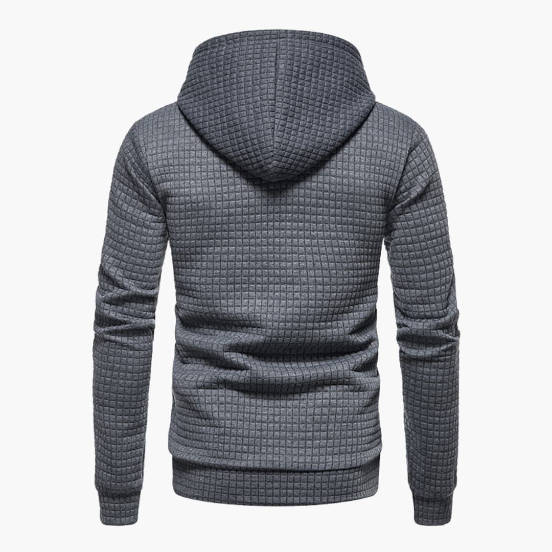 Men's Casual Plaid Textured Hoodie – Modern Relaxed Fit Pullover for Everyday Comfort