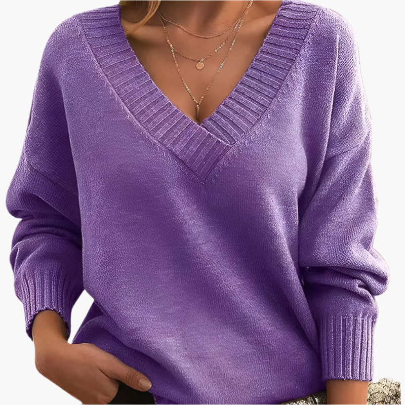 Women's Chic V-Neck Long Sleeve Sweater – Elegant Casual Style for Winter