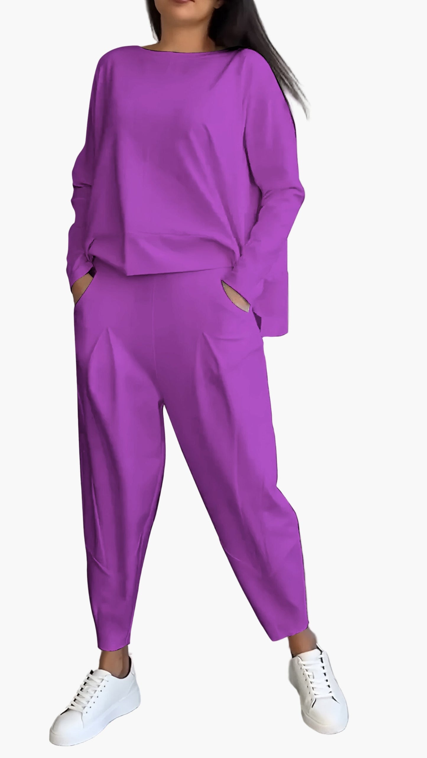 Women's Relaxed Two-Piece Lounge Set – Casual Sweatshirt and Jogger Pants Outfit