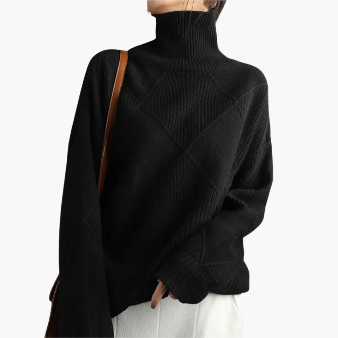 Women's Elegant Turtleneck Sweater, Classic Diamond Knit, Versatile Everyday Style