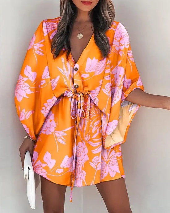 Ruth – Printed Beach Dress with V-Neck