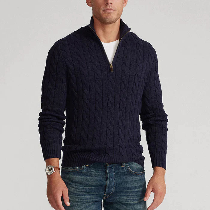 Men's Classic Cable Knit Wool Sweater – Versatile Style for Work and Leisure