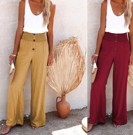 Donna – High Waist Loose Long Cotton Linen Wide Leg Pants