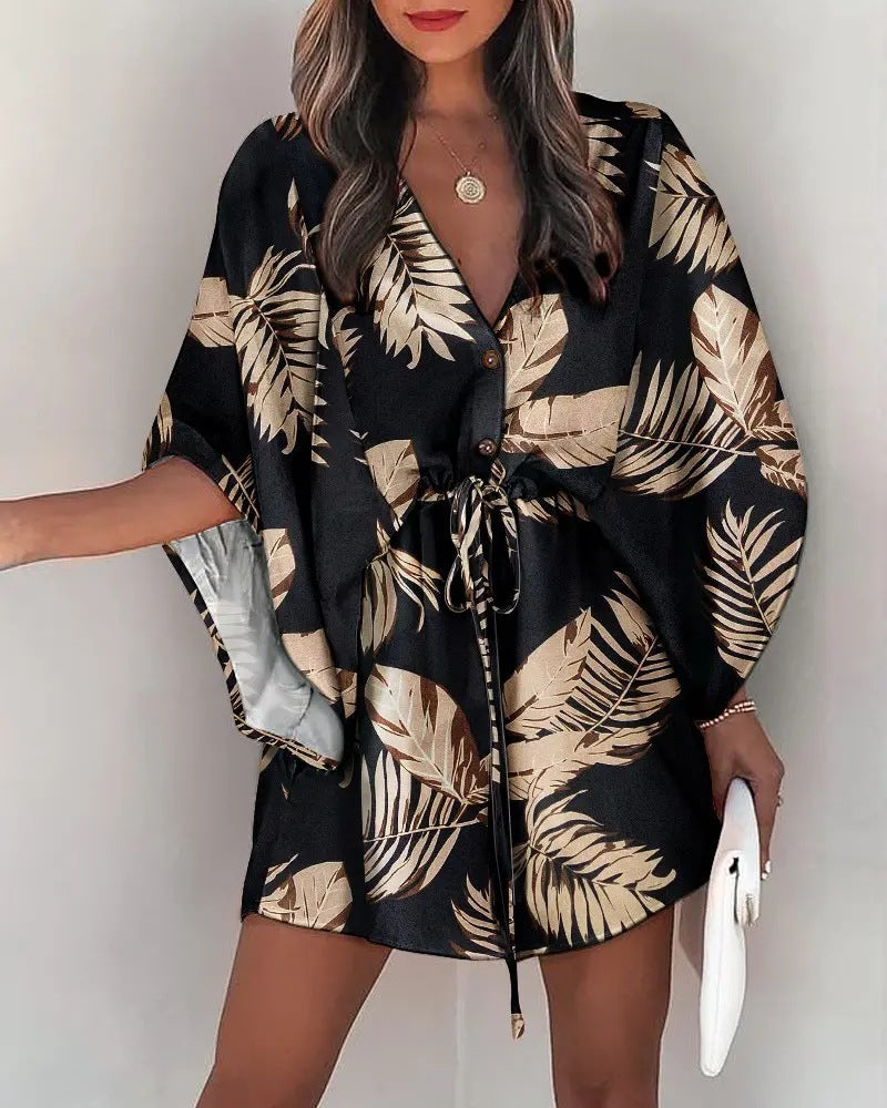 Ruth – Printed Beach Dress with V-Neck