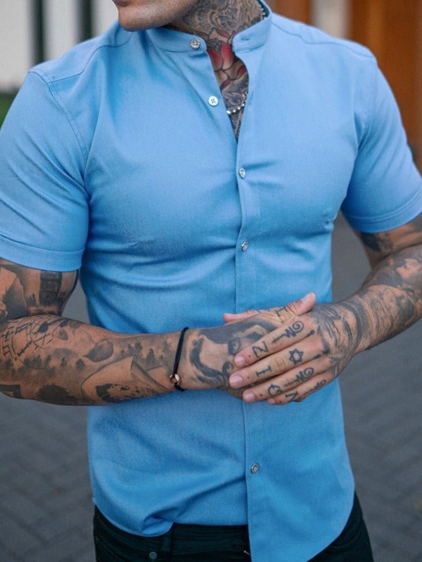 Doug – Men's Fashion Slim Solid Color Cardigan Short Sleeve Shirt