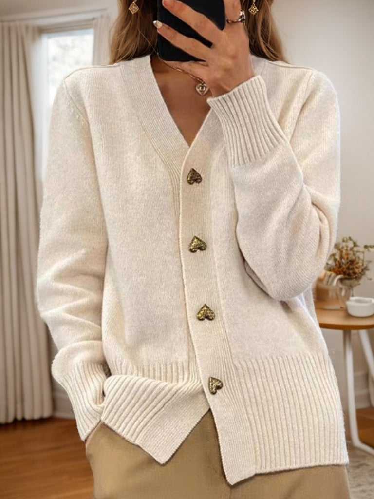 Lydia – V-neck Knitted Cardigan with Love Button