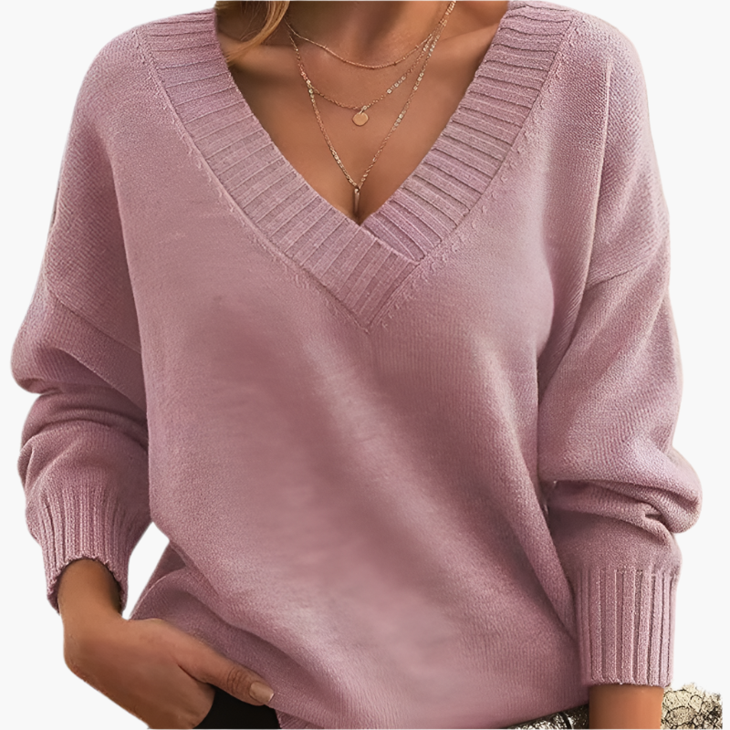 Women's Chic V-Neck Long Sleeve Sweater – Elegant Casual Style for Winter