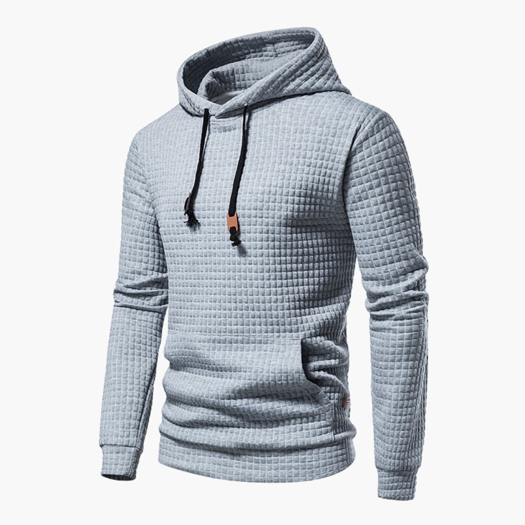 Men's Casual Plaid Textured Hoodie – Modern Relaxed Fit Pullover for Everyday Comfort
