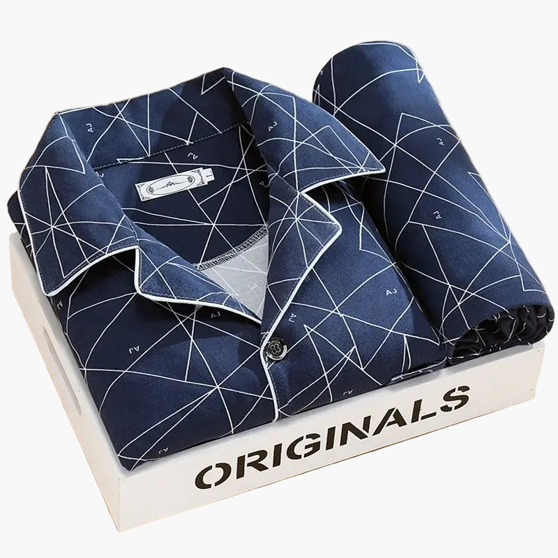 Men's Classic Feather Print Pajama Set – Long Sleeve Button Down Loungewear