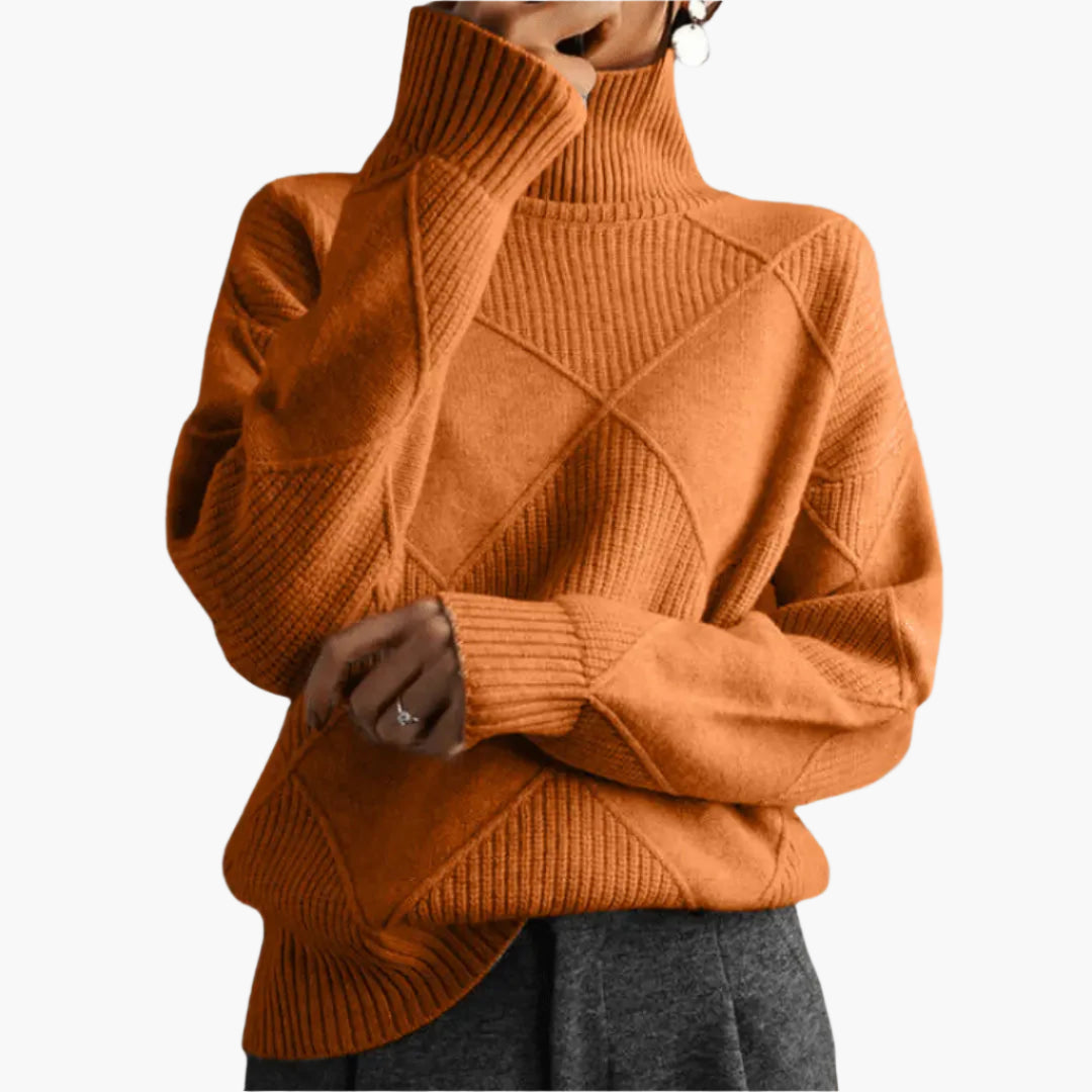 Women's Elegant Turtleneck Sweater, Classic Diamond Knit, Versatile Everyday Style