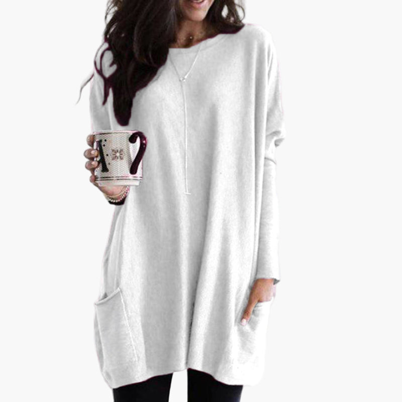 Women's Long Casual Tunic Sweater with Pockets – Relaxed Fit, Everyday Style
